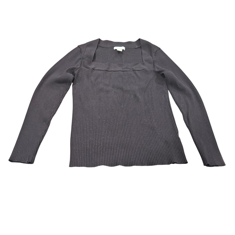 H&M Ribbed Square Neck Sweater Top Black XL Y2K Minimalist Stretch